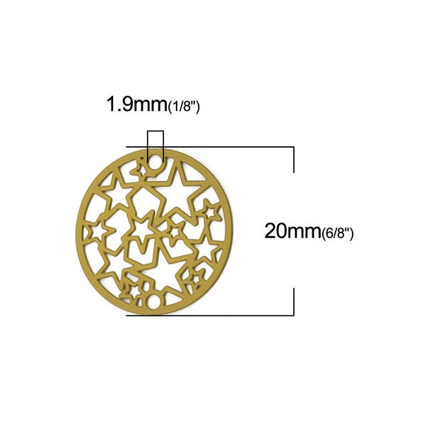 PS110216341 PAX de 10 Estampes connecteur filigrane Medaillon Multi etoiles 20mm métal couleur Moutarde