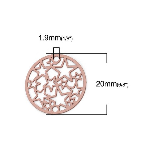 Estampes connecteur filigrane Medaillon Multi etoiles 20mm métal couleur Vieux Rose