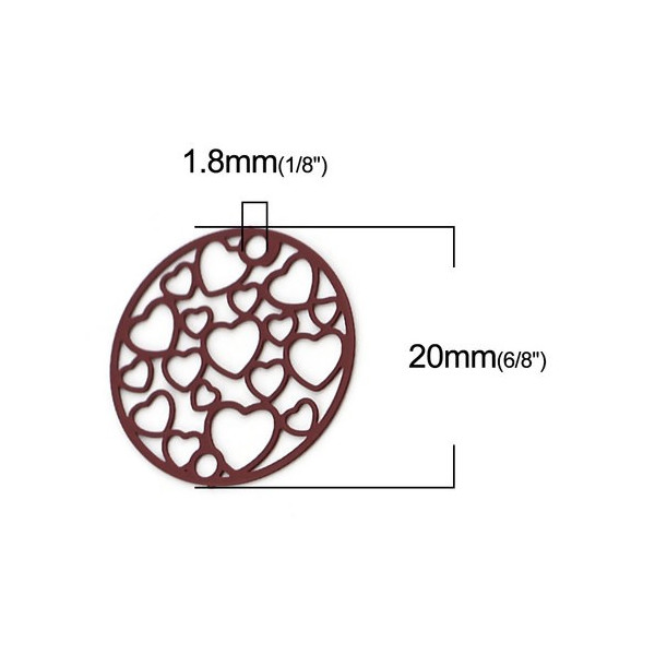 Estampes connecteur filigrane Medaillon Multi Coeur 20mm métal couleur Bordeaux