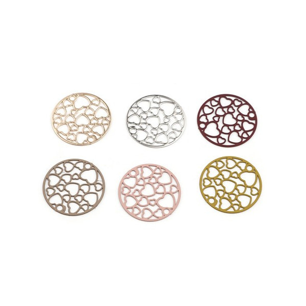 Estampes connecteur filigrane Medaillon Multi Coeur 20mm métal couleur Bordeaux