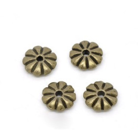 Perles intercalaires, passants, RONDELLES FLEURS 7mm, métal couleur BRONZE