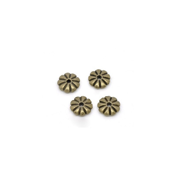 Perles intercalaires, passants, RONDELLES FLEURS 7mm, métal couleur BRONZE