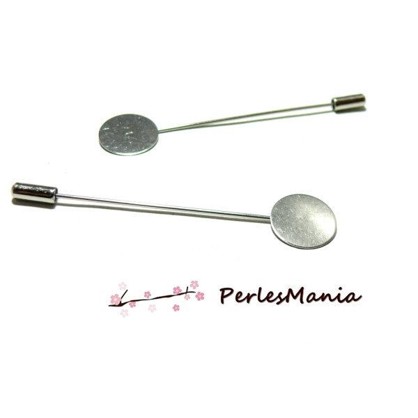 broches fibule couleur argent platine plateau plat 15mm Acier Inoxydable