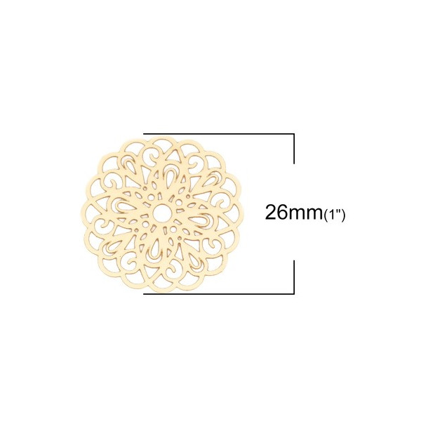 PS110131918 PAX de 5 Estampes pendentif filigrane Mandala 26mm métal couleur Doré