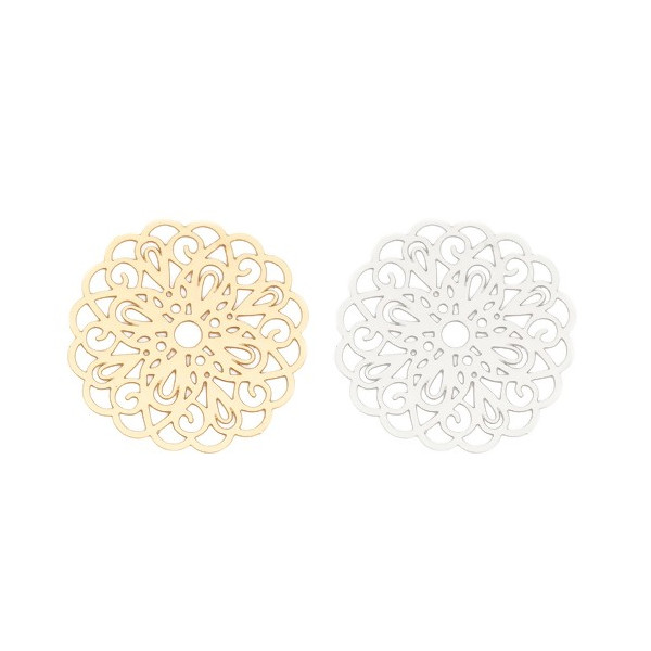 PS110131918 PAX de 5 Estampes pendentif filigrane Mandala 26mm métal couleur Doré