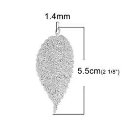 PS110216688 PAX de 5 Estampes pendentif filigrane Longue feuille 55mm métal couleur Argent Platine