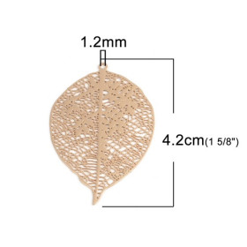 PS110216691 PAX de 5 Estampes pendentif filigrane Grande feuille 42mm métal couleur Doré