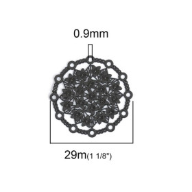 PS110200245 PAX de 5 Estampes pendentif connecteur filigrane Multi fleurs 29mm métal couleur Noir
