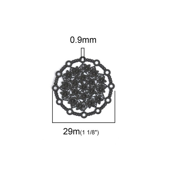 Estampes pendentif connecteur filigrane Multi fleurs 29mm métal couleur Noir