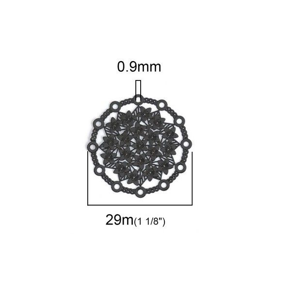 PS110200245 PAX de 5 Estampes pendentif connecteur filigrane Multi fleurs 29mm métal couleur Noir