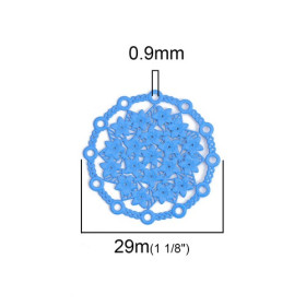 PS110200242 PAX de 5 Estampes pendentif connecteur filigrane Multi fleurs 29mm métal couleur Bleu