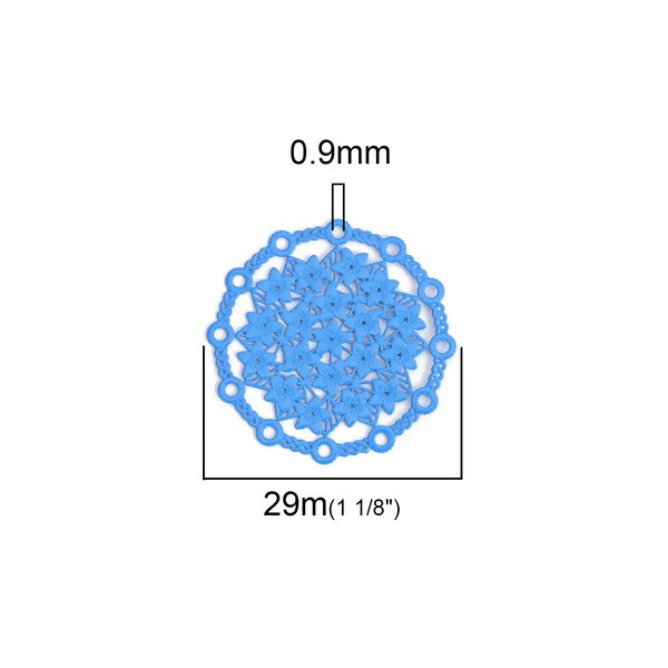 Estampes pendentif connecteur filigrane Multi fleurs 29mm métal couleur Bleu