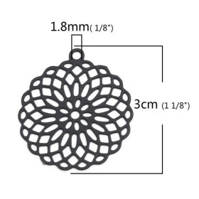 Estampes pendentif connecteur filigrane Rosace Mandala Noir 30mm