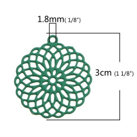 S110206551 PAX 10 Estampes pendentif connecteur filigrane Rosace Mandala Vert 30mm