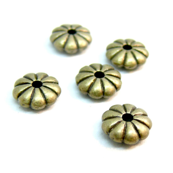 Perles intercalaires, passants, RONDELLES FLEURS 7mm, métal couleur BRONZE