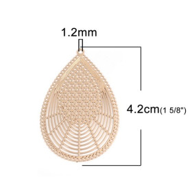 PS110216689 PAX de 5 Estampes pendentif filigrane Goutte dentelle 42mm métal couleur Doré