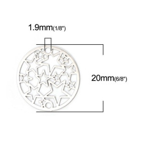 Estampes connecteur filigrane Medaillon Multi etoiles 20mm métal couleur Argent Platine