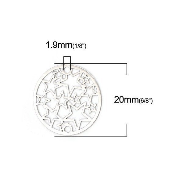 Estampes connecteur filigrane Medaillon Multi etoiles 20mm métal couleur Argent Platine