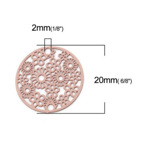 PS110216303 PAX de 10 Estampes connecteur filigrane Medaillon Multi Fleurs 20mm métal couleur Vieux Rose