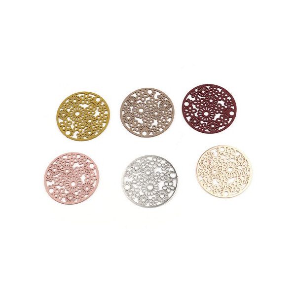 Estampes connecteur filigrane Medaillon Multi Fleurs 20mm métal couleur Taupe