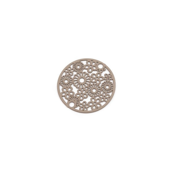 Estampes connecteur filigrane Medaillon Multi Fleurs 20mm métal couleur Taupe