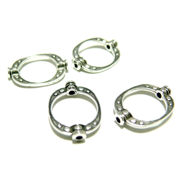 Lot de 20 perles cadre intercalaires ovales travaillées 2Y1218 métal couleur Argent Antique