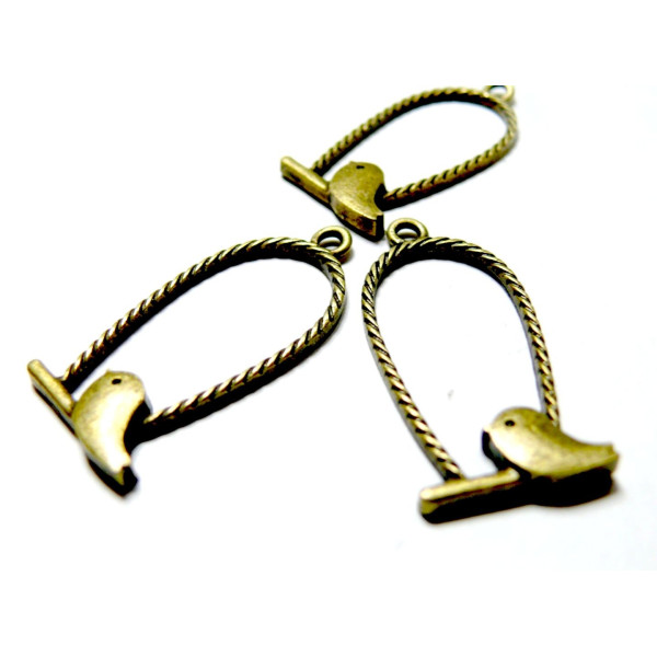 Pendentifs L’Oiseau et le Perchoir 34mm – Métal Couleur Bronze