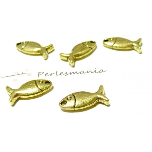 Lot de 20 pendentifs poisson 3D P3118 métal couleur Or Antique
