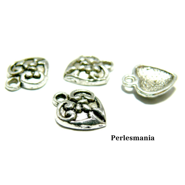 Pendentifs Coeur, métal couleur argent Antique