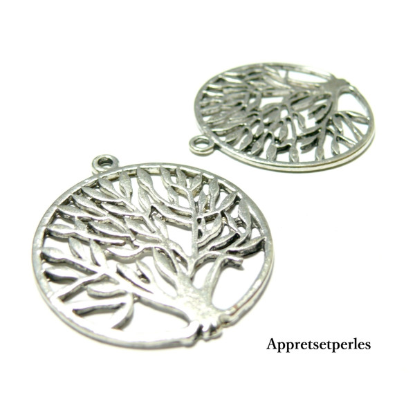 Lot de 5 pendentifs, breloques Grand arbre métal couleur Argent Antique P11591Y
