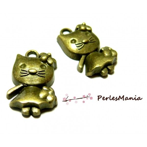 10 pendentifs breloque fille chat Kitty 2D1221 Bronze