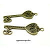 pendentifs grande clé coeur métal couleur Bronze 2Y4902