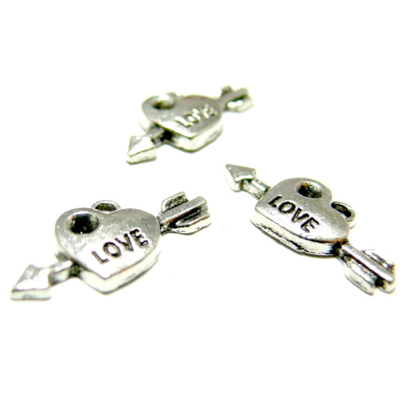 Breloques Coeur Love 21mm – Métal Argent Antique