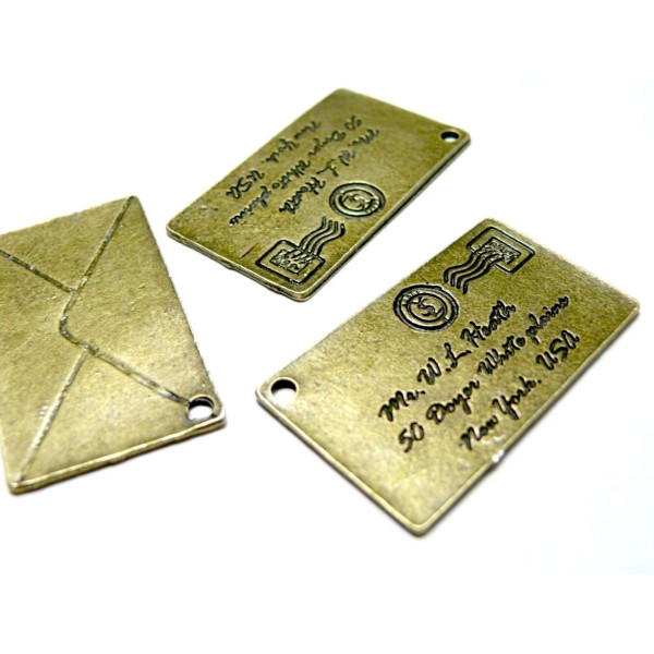 Breloques Pendentifs Grande Carte Postale 40x23mm – Métal Couleur Bronze