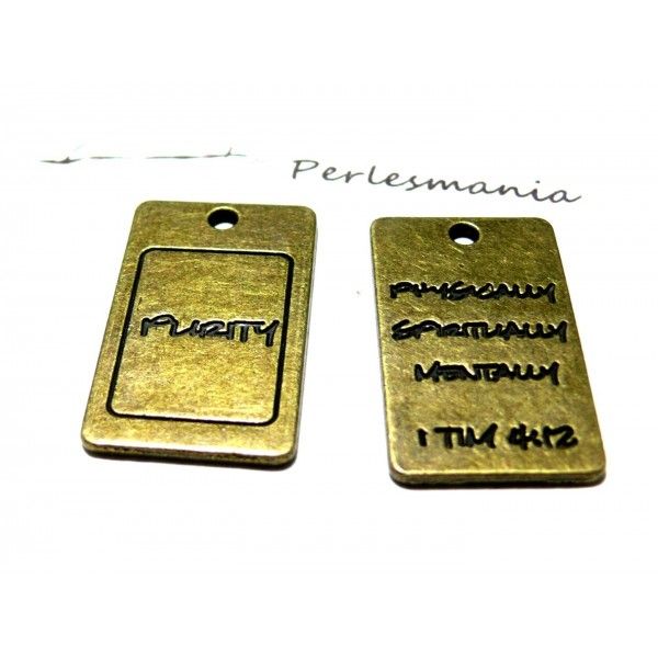 Lot de 10 breloques pendentifs Message Purity métal couleur Bronze 2D1537
