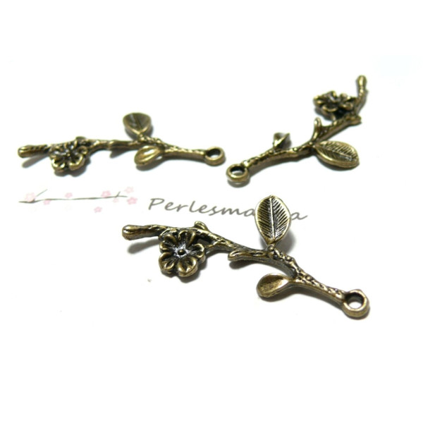 breloques FLEURS SUR BRANCHE metal couleur BRONZE