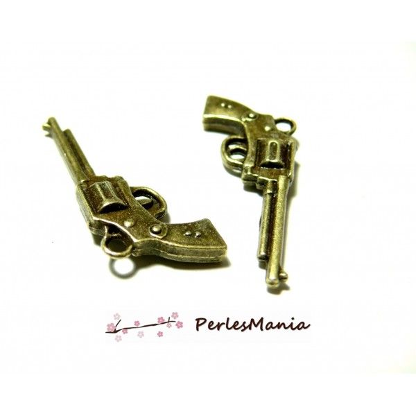 pendentifs Revolver 3D , pistolet, fusil métal couleur Bronze