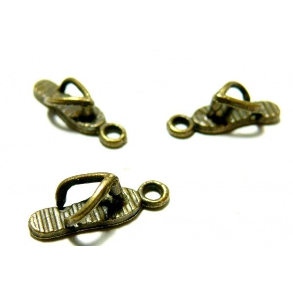10 pendentif sandales tongs P13773 Bronze Fournitures pour création de bijoux