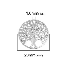 S110204881 PAX 10 Estampes pendentif connecteur filigrane Medaillon Arbre à coeur Argent Platine de 20mm