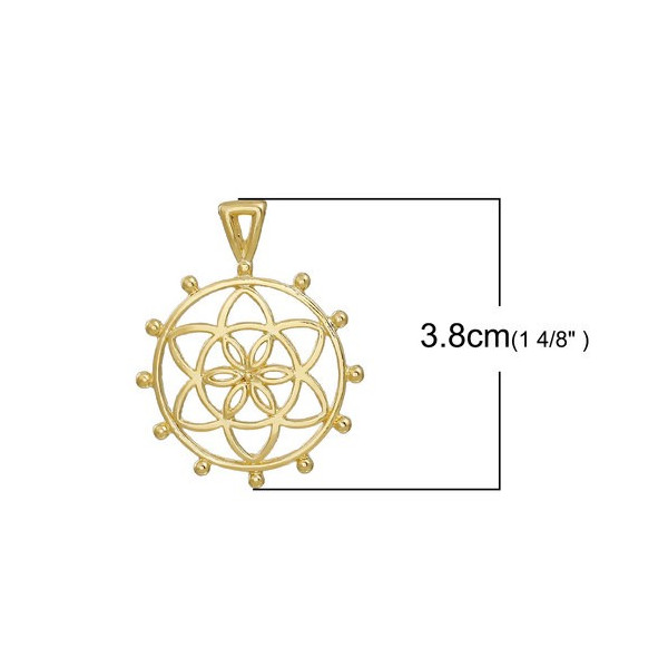 Pendentifs, breloque, medaillon MANDALA, métal  couleur DORE