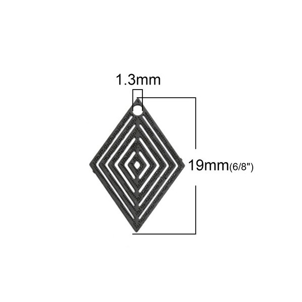 PS110146628 PAX de 20 Estampes pendentif filigrane Petit Losange Noir 20 par 18mm