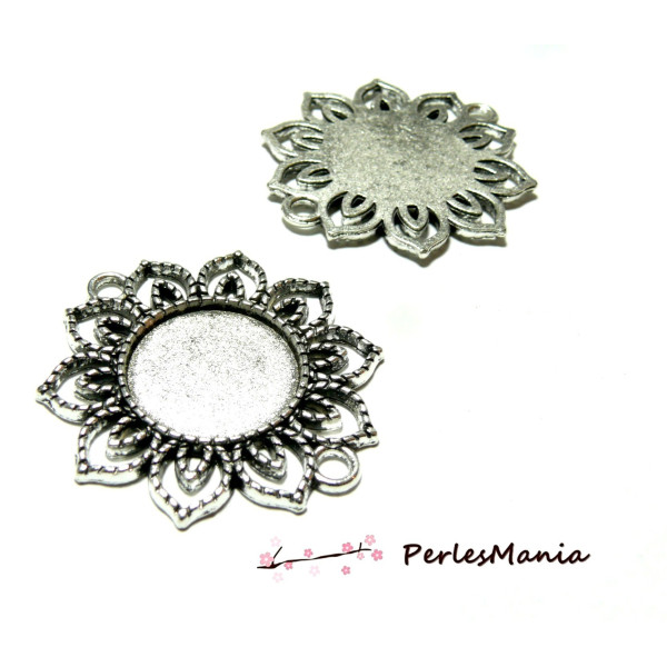 Ref 273  Lot de 5 Pendentifs CONNECTEUR ARTY FLEUR, métal coloris Argent Antique