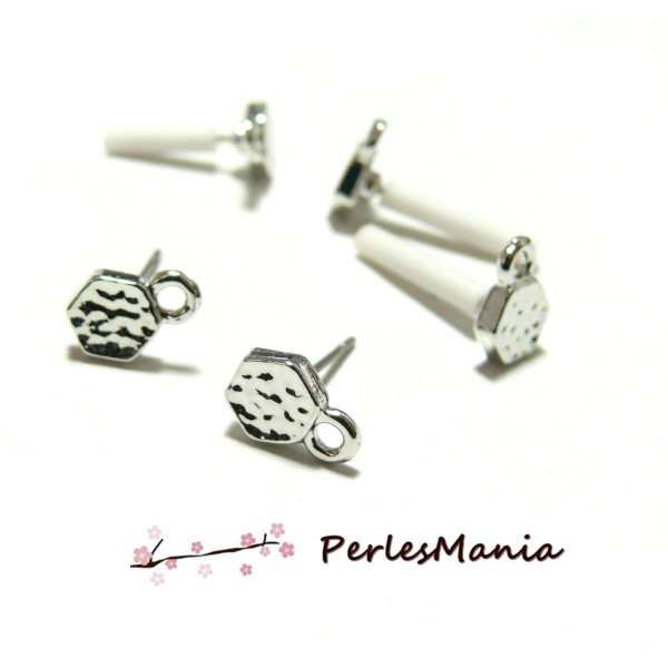 Supports de Boucle d'oreille puce HEXAGONE Martelée avec trou Argent Platine, vous obtiendrez 3 paires.
