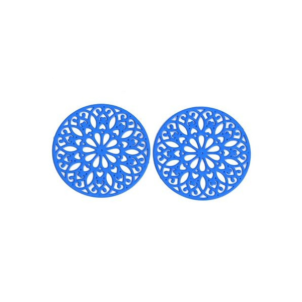 Estampes pendentif filigrane Mandala 25mm Bleu Roi