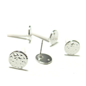 Supports de Boucle d'oreille puce Ronde Martelée avec trou Argent Platine