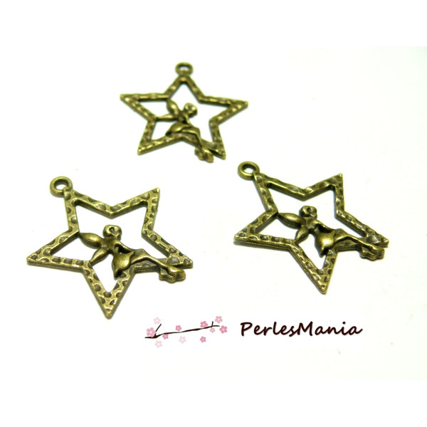 Pendentifs Fée sur Étoile 25x28mm – Métal Couleur Bronze