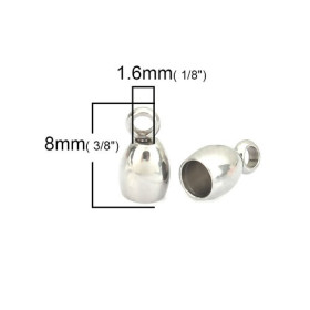 Embouts pour cordon 8mm, Acier Inoxydable 304 finition Argenté