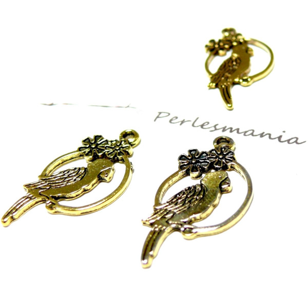 Pendentifs Perroquet 15x28mm – Métal Or Antique