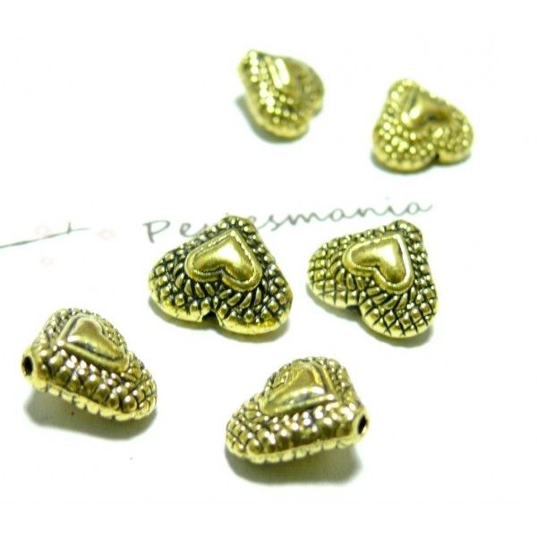Lot de 20 perles intercalaires plates coeur métal couleur Or Antique NO 1185