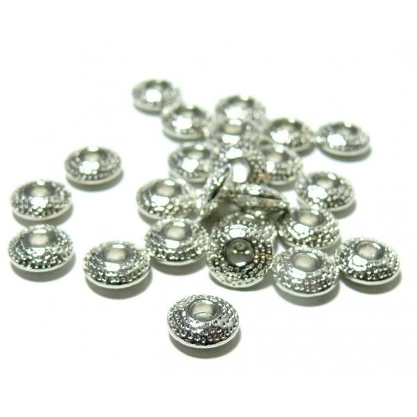 Perles Métal intercalaires rondes mini picot 8 par 3mm Argent platine